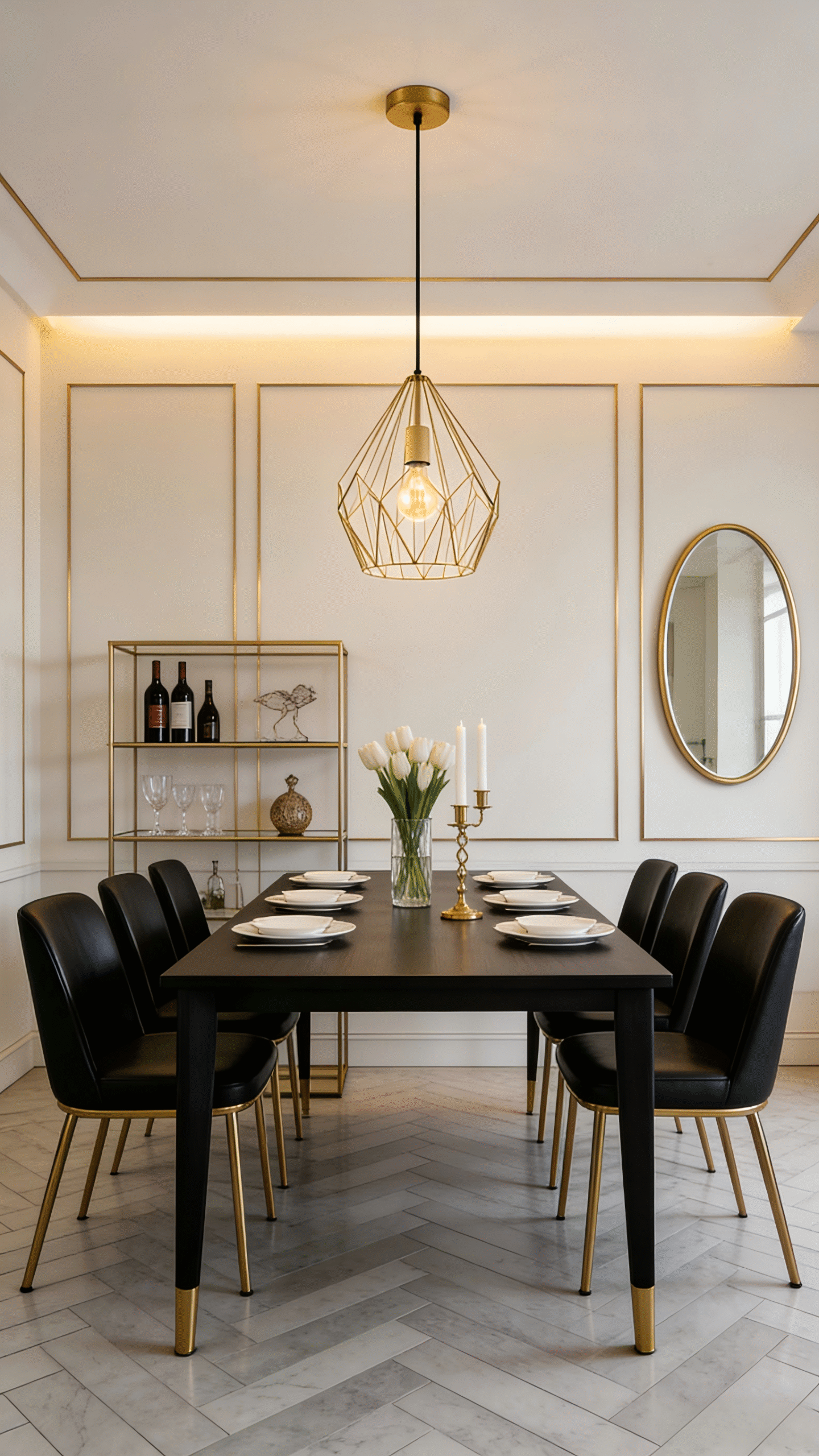 Gold Geometric Cage Pendant Light - Luxury Hanging Lamp for Dining Room Decor - Image 1