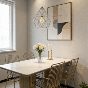 Silver Geometric Cage Pendant Light - Modern Minimalist Hanging Lamp for Dining Area