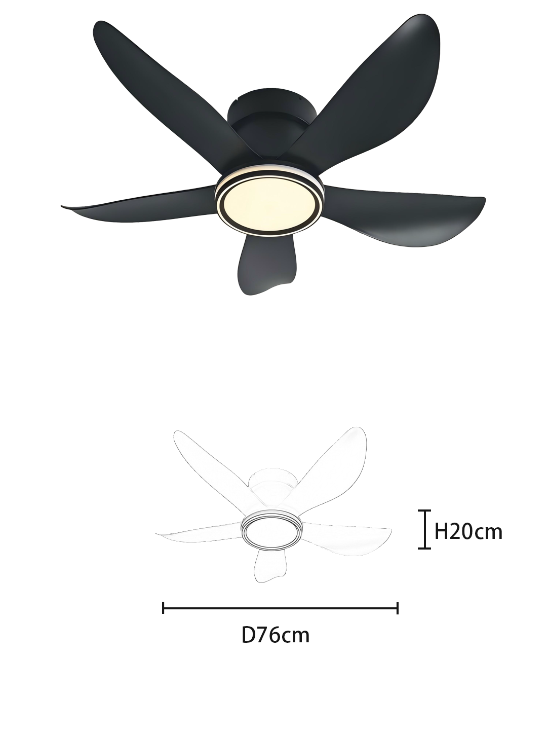 30-Inch Black Ceiling Fan Light - DC30W Motor, 24W LED with Optional Lampshade Styles - Image 2