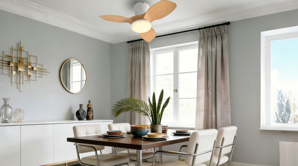 28-Inch 3-Blade Ceiling Fan Light - White/Black/Wood Grain Finish, 24W LED (DC25W Motor)
