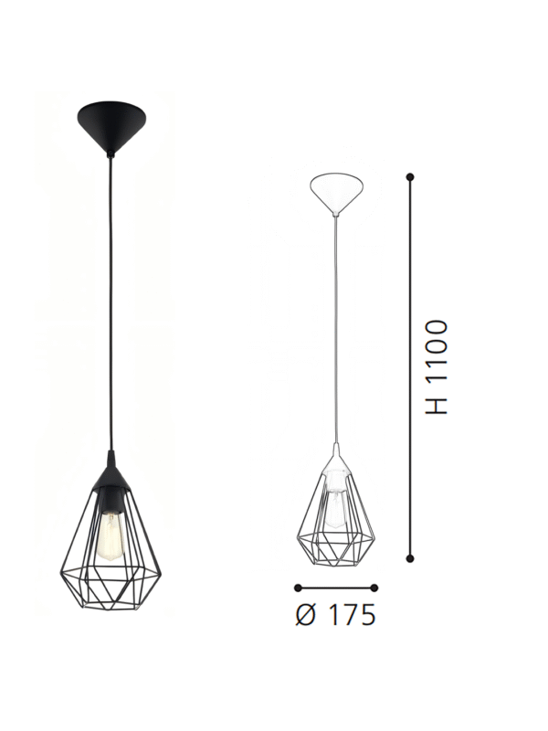 Black Industrial Geometric Cage Pendant Light - Hanging Lamp for Office & Study Room