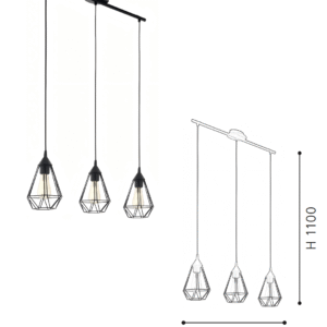 3-Head Black Geometric Bar Pendant Light (L790mm, H1100mm) - Hanging Lamp for Dining Table - Image 2