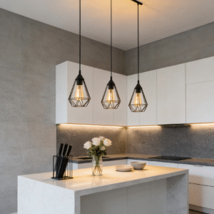 3-Head Black Geometric Bar Pendant Light (L790mm, H1100mm) - Hanging Lamp for Dining Table