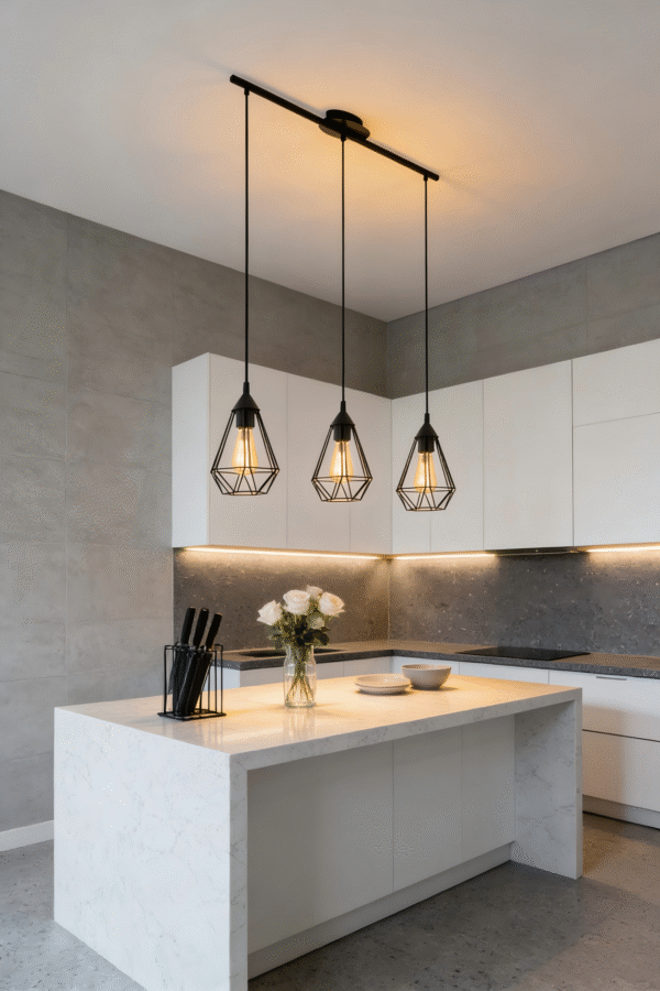 3-Head Black Geometric Bar Pendant Light (L790mm, H1100mm) - Hanging Lamp for Dining Table