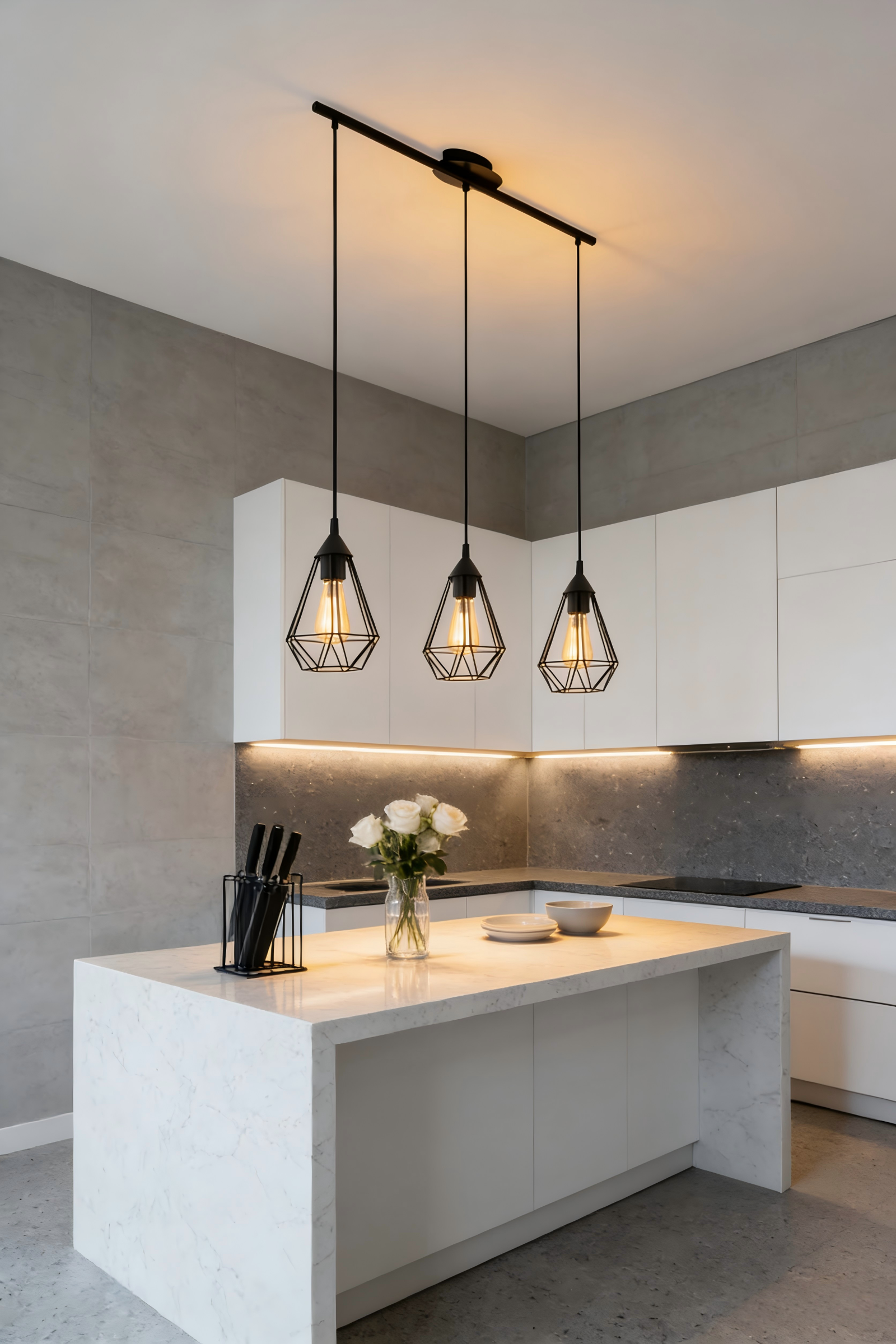 3-Head Black Geometric Bar Pendant Light (L790mm, H1100mm) - Hanging Lamp for Dining Table - Image 1