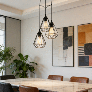 3-Light Black Geometric Cluster Pendant Light (310mm, H1100mm) - Adjustable Hanging Lamp for Dining Room