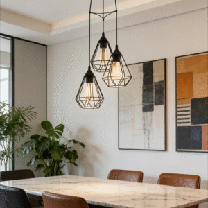 3-Light Black Geometric Cluster Pendant Light (310mm, H1100mm) - Adjustable Hanging Lamp for Dining Room