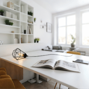 Geometric Steel Table Lamp - Industrial Desk Lighting for Contemporary Home Interiors