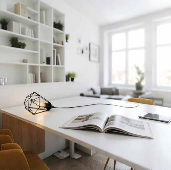Geometric Steel Table Lamp - Industrial Desk Lighting for Contemporary Home Interiors