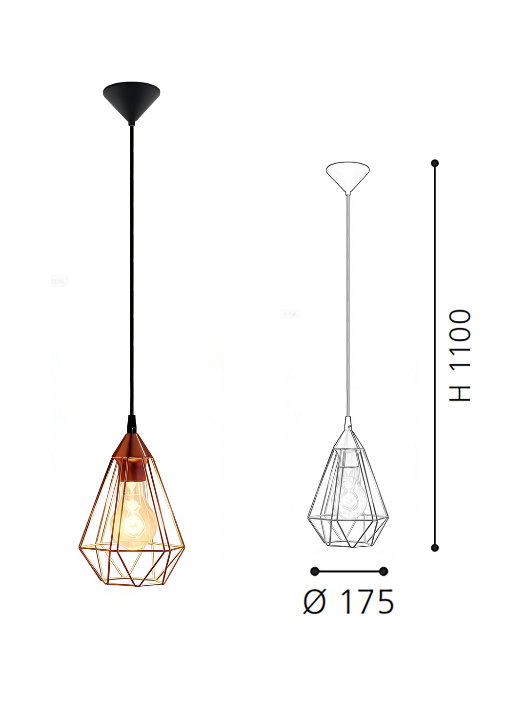175mm Diameter Wireframe Pendant - 1100mm Height Ceiling Lighting for Modern Home Decor - Image 2