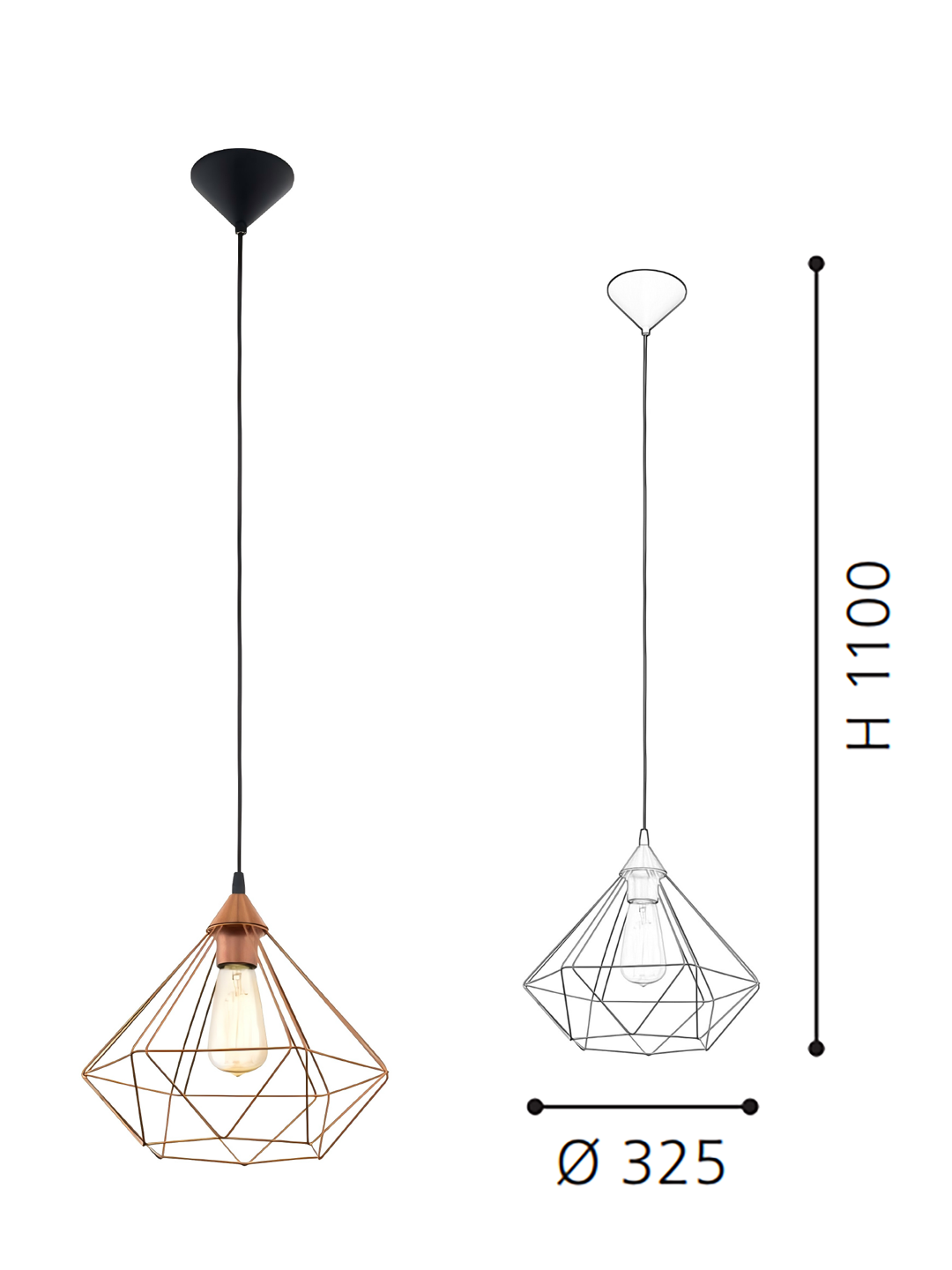 Geometric Steel & Plastic Pendant Lamp (325/H1100) - Stylish Hanging Fixture - Image 2