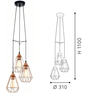 3-Light Geometric Metal Cluster Pendant (310/H1100) - Stylish Multi-Head Hanging Fixture - Image 2