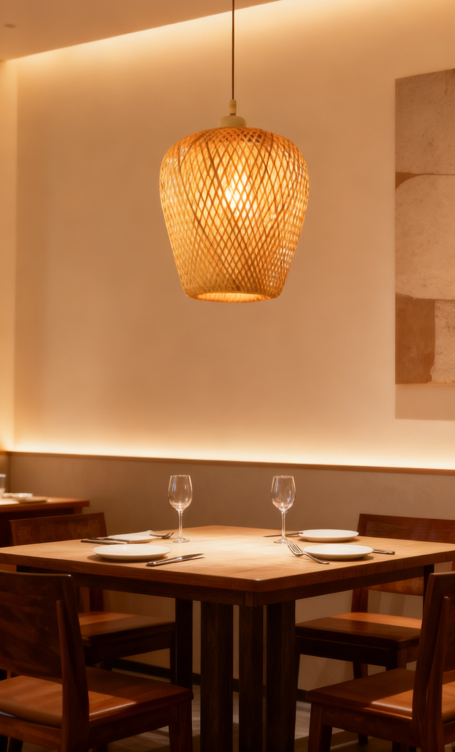 Bamboo Lantern-Shaped E27 Pendant Light - Image 1