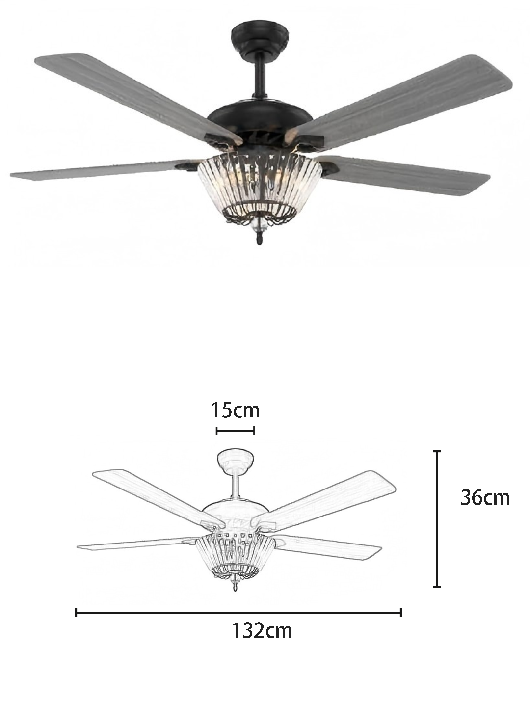 Crystal Decor 52-inch AC Motor Fan Light - Image 2