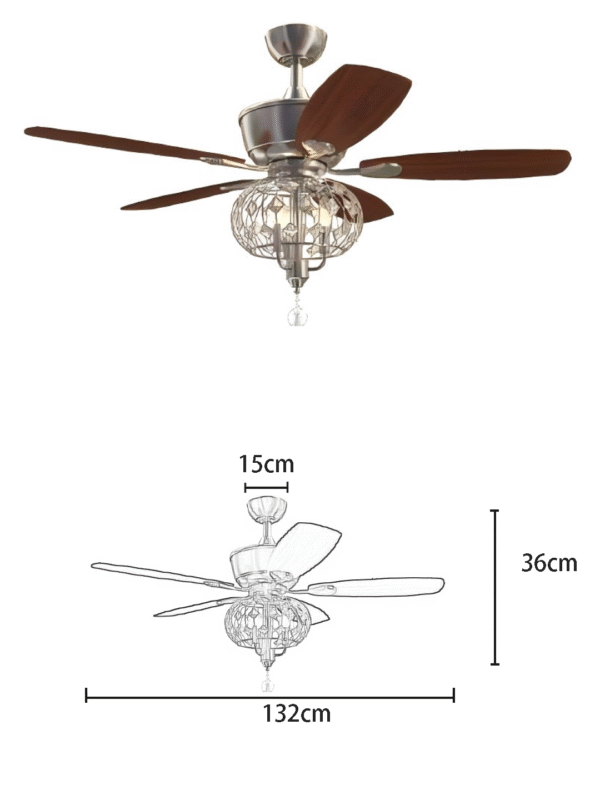Brushed Nickel Crystal 52-inch AC Motor Fan Light