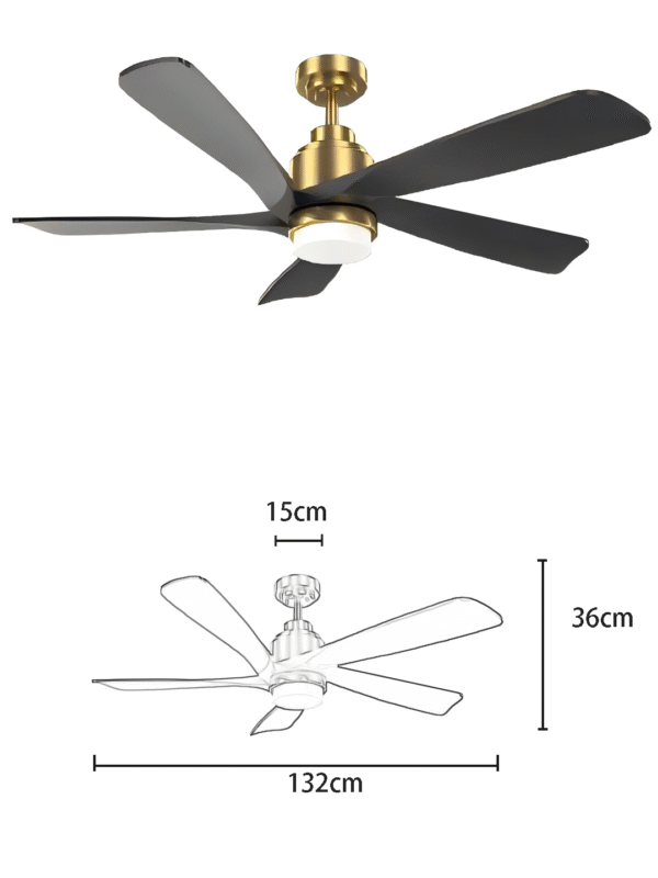 Matte Gold 5-Blade DC Motor Wooden Fan Light