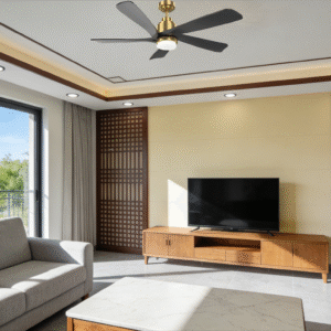 Matte Gold 5-Blade DC Motor Wooden Fan Light