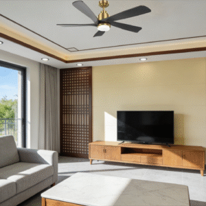 Matte Gold 5-Blade DC Motor Wooden Fan Light