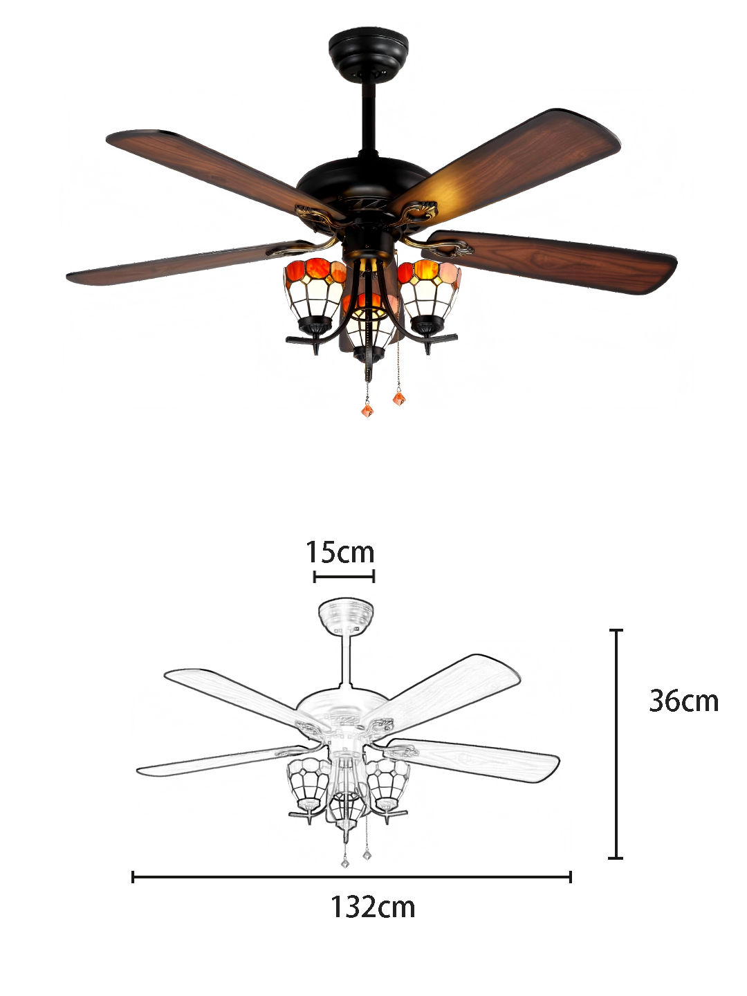 Tiffany Glass 52-inch AC Motor Fan Light - Image 2