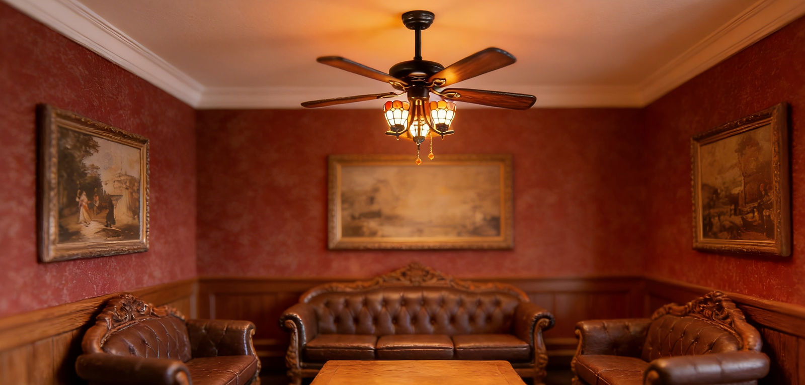 Tiffany Glass 52-inch AC Motor Fan Light - Image 1