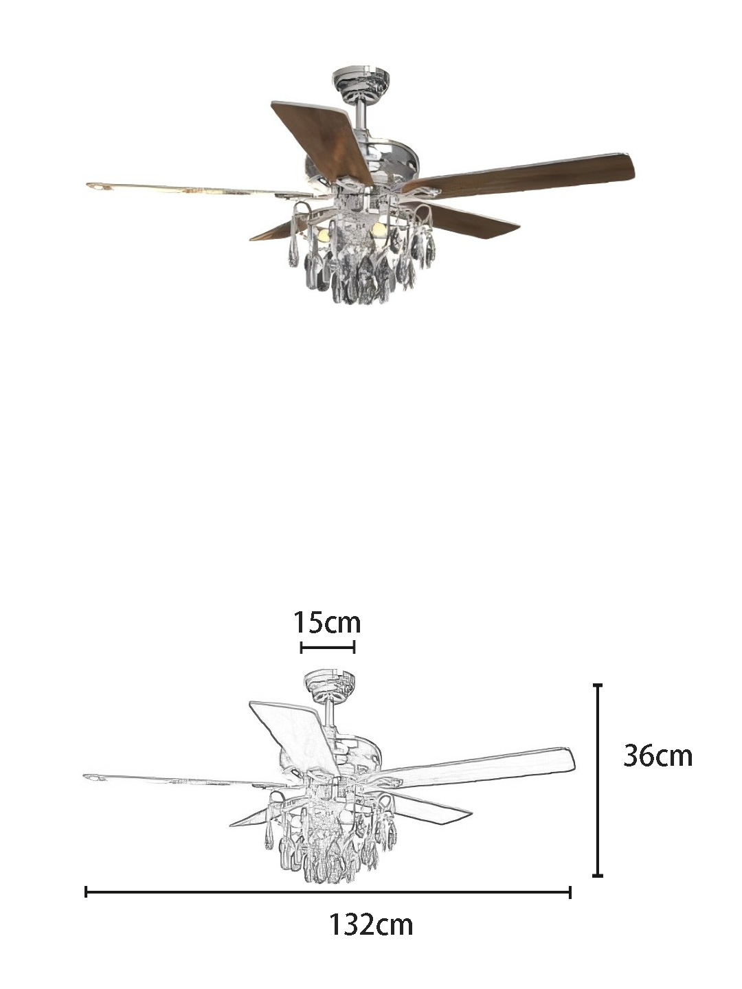 Chrome Crystal Light 52-inch AC Motor Fan Light - Image 2