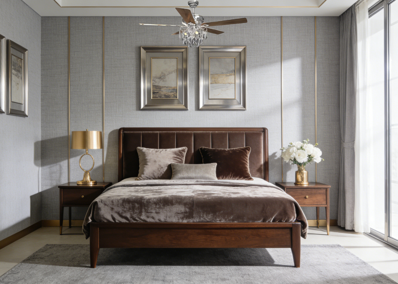 Chrome Crystal Light 52-inch AC Motor Fan Light - Image 1