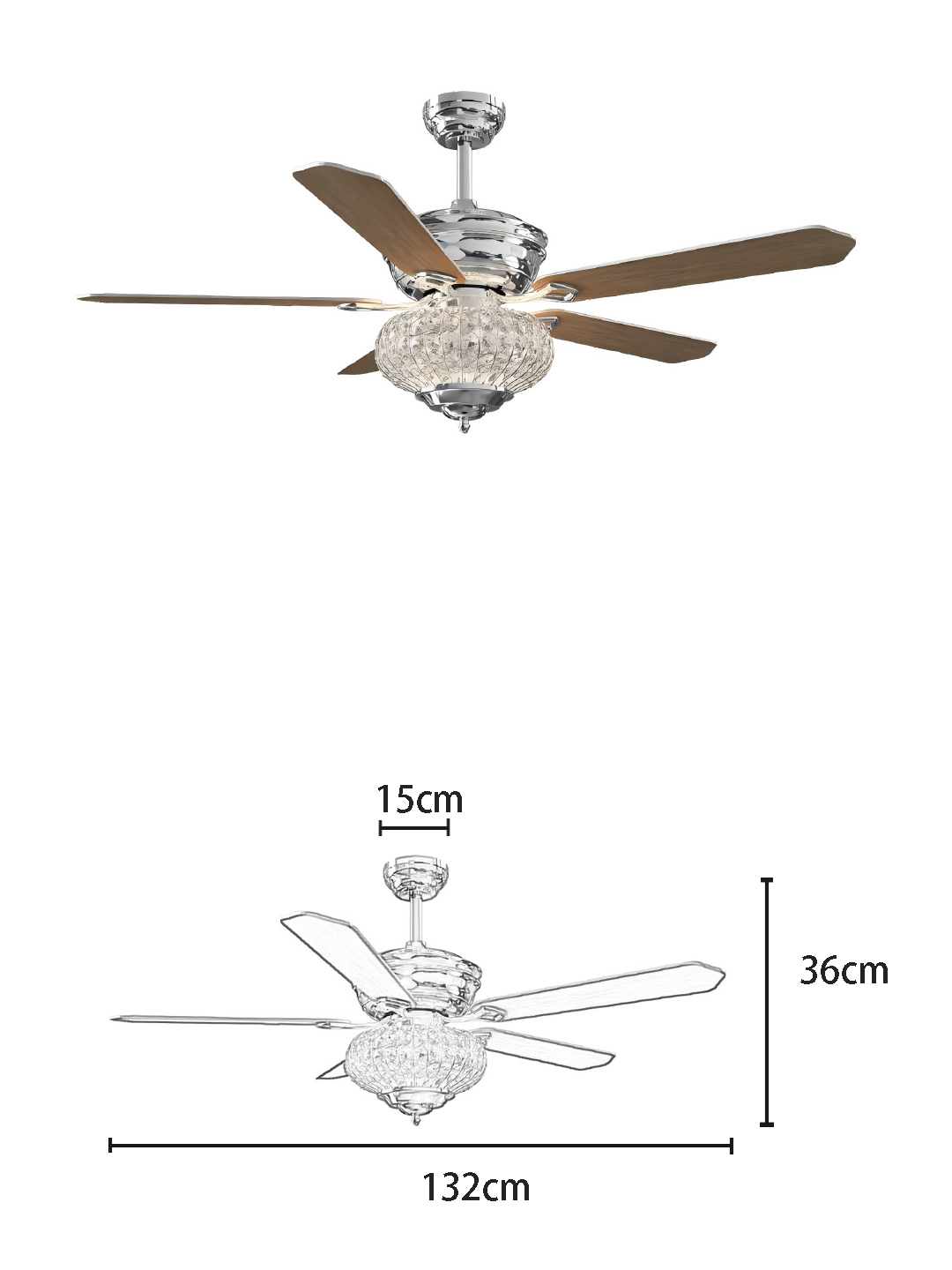 Chrome Crystal Light 52-inch AC Motor Fan Light - Image 2