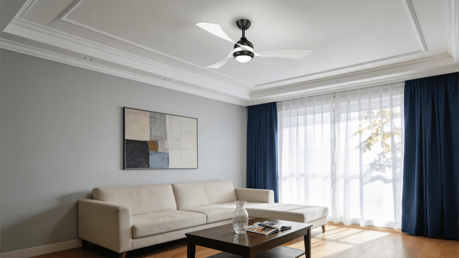 52-inch 5-Blade DC Motor Wood-Grain Fan Light - Image 1