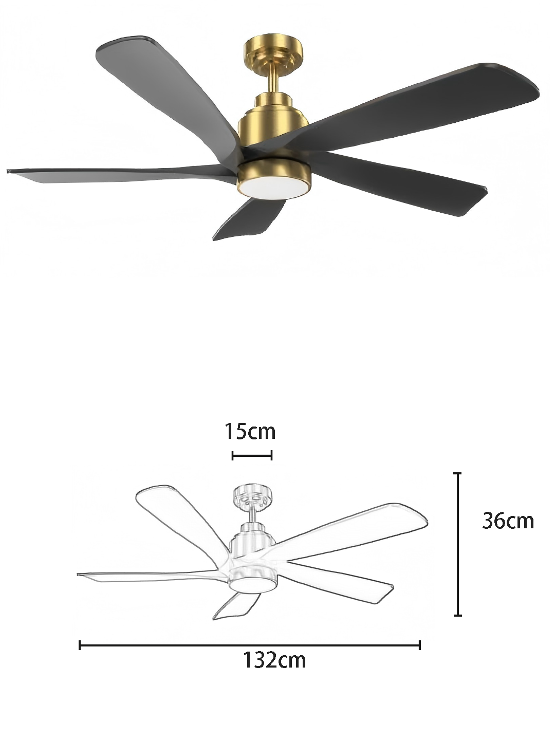 Matte Gold 5-Blade DC Motor Fan Light - Image 2