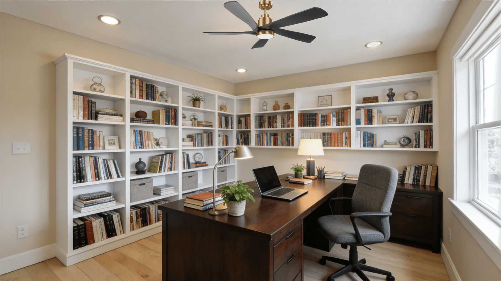 Matte Gold 5-Blade DC Motor Fan Light - Image 1