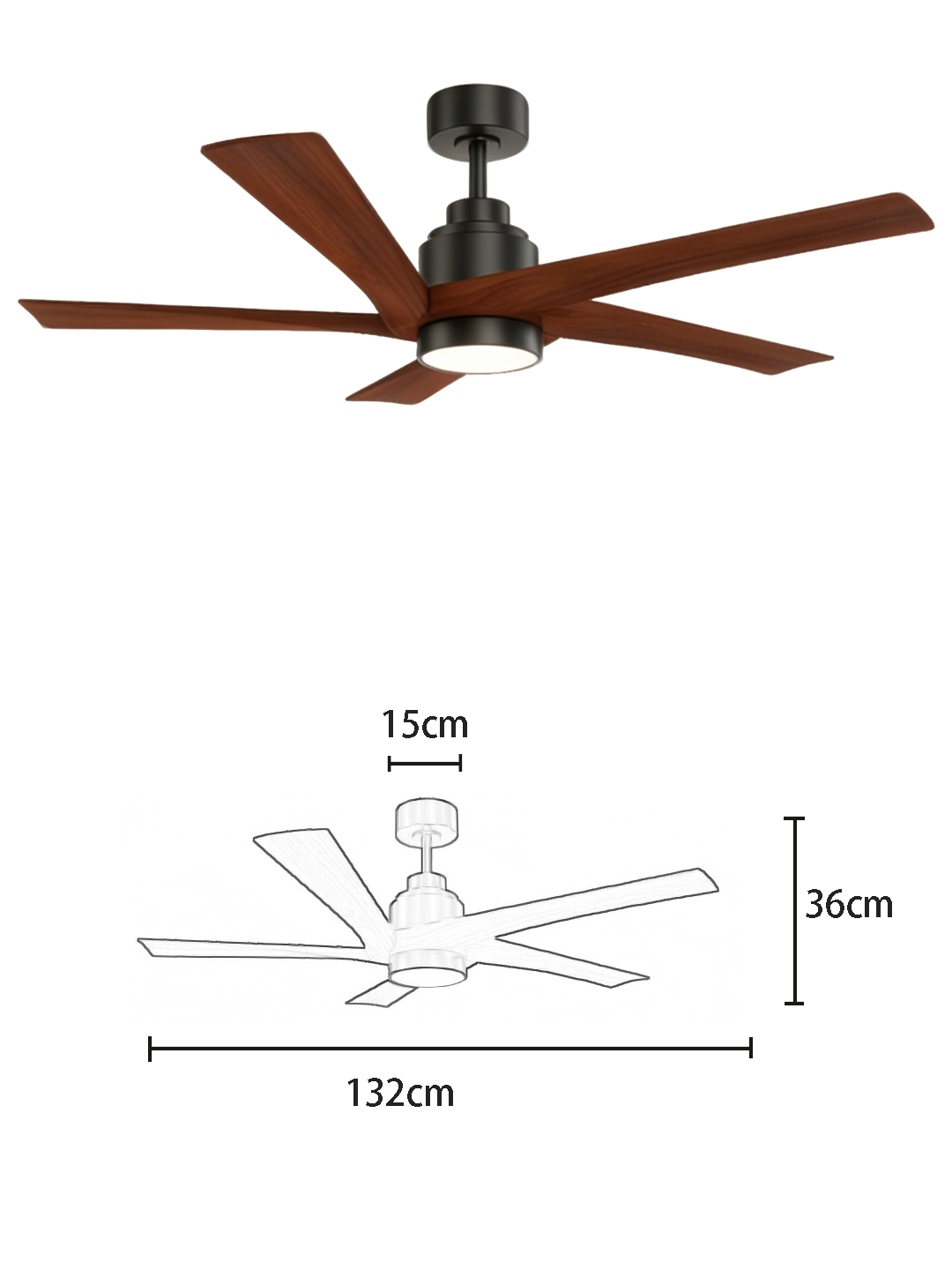 Minimalist Light Luxury 52-inch 5-Blade DC Motor Wooden Fan Light - Image 2