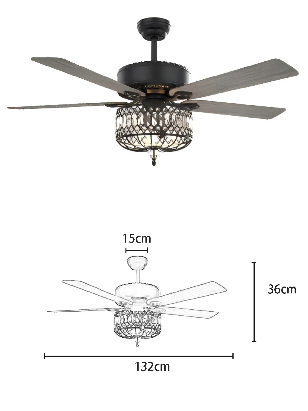 Crystal Light Luxury 52-inch AC Motor Fan Light - Image 2