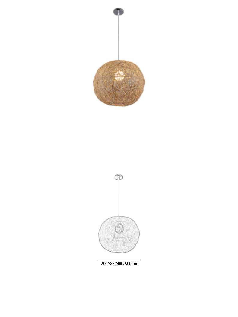 Bamboo Rattan Spherical E27 Pendant Light - Image 2