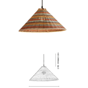 Color-Striped Rattan Conical E27 Pendant Light - Image 2