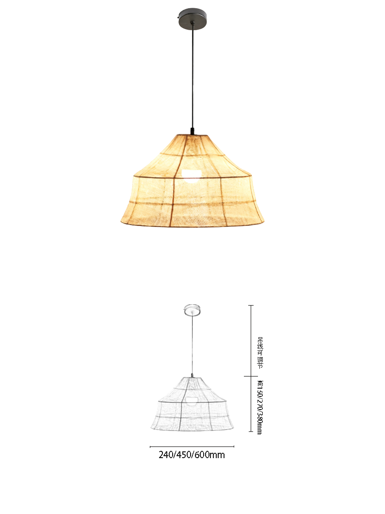 Rattan Trapezoidal E27 Pendant Light - Image 2