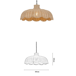Rattan & Hemp Rope Scalloped-Edge Pendant Light - Image 2