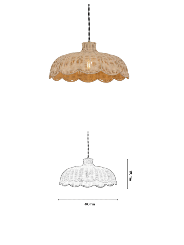 Rattan & Hemp Rope Scalloped-Edge Pendant Light