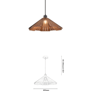 Wooden Pleated Conical Adjustable Pendant Light - Image 2