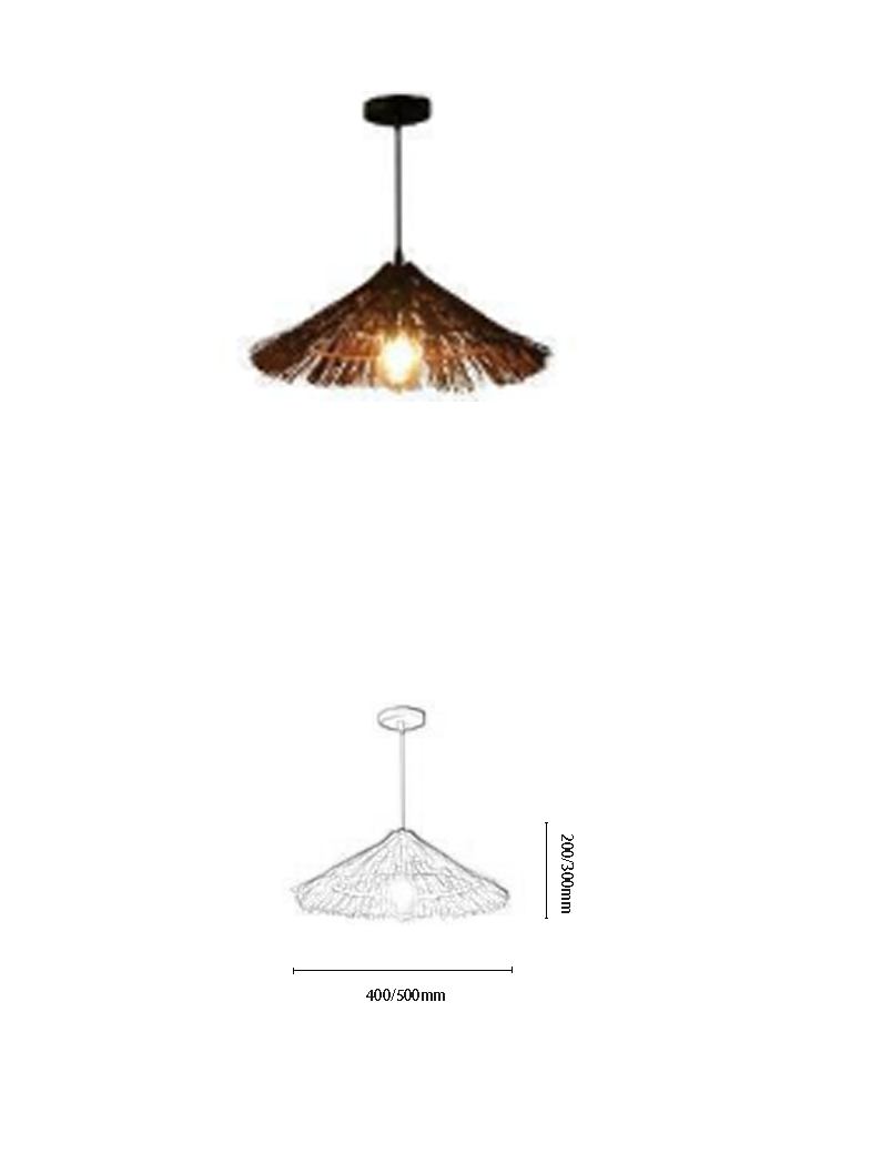 Rattan & Iron E27 Conical-Brim Pendant Light - Image 2