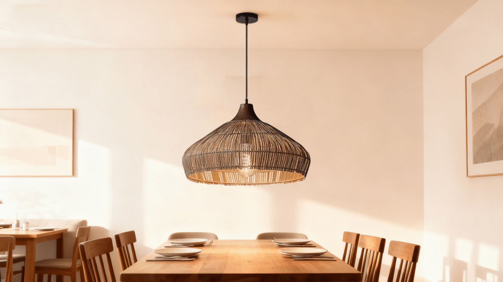 Natural Rattan Hand-Woven LED Pendant Light - Image 1