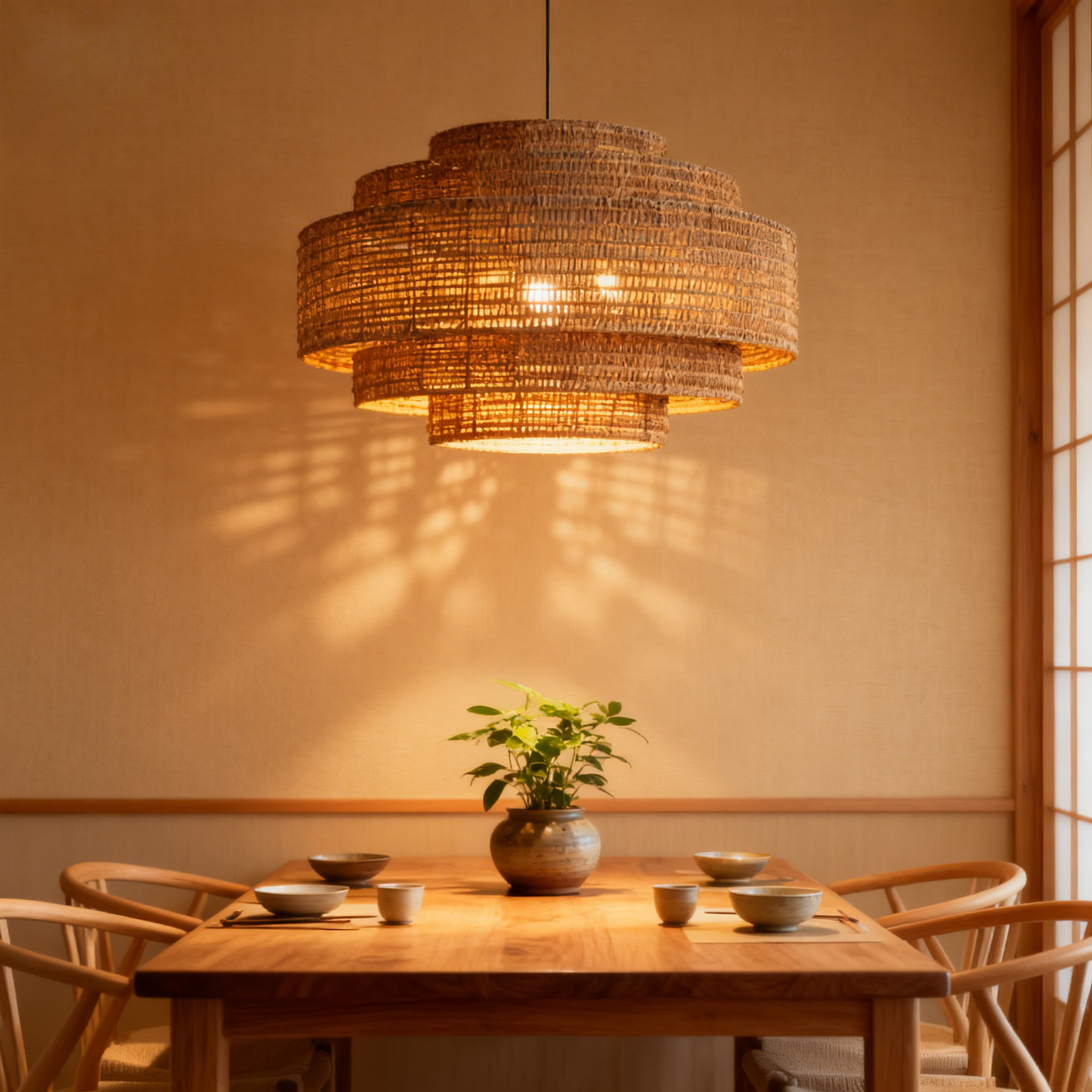 Natural Rattan Layered Pendant Light - Image 1