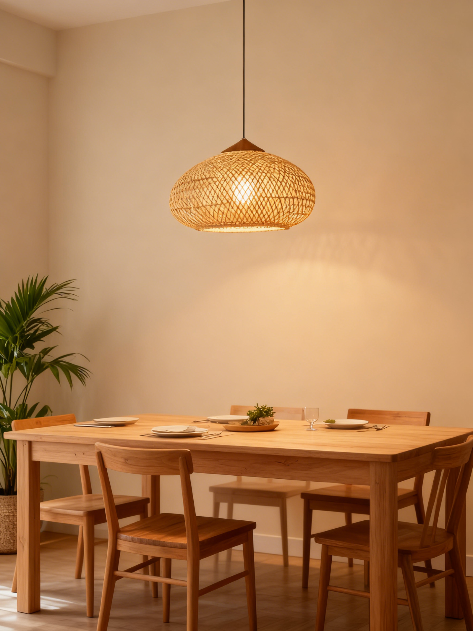 Fabric & Solid Wood LED Pendant Light - Image 1