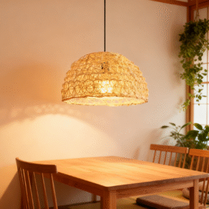 Rattan Circular-Pattern Dome Pendant Light