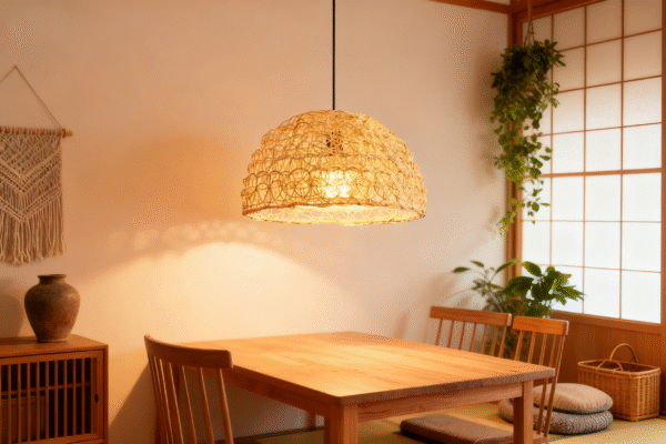 Rattan Circular-Pattern Dome Pendant Light