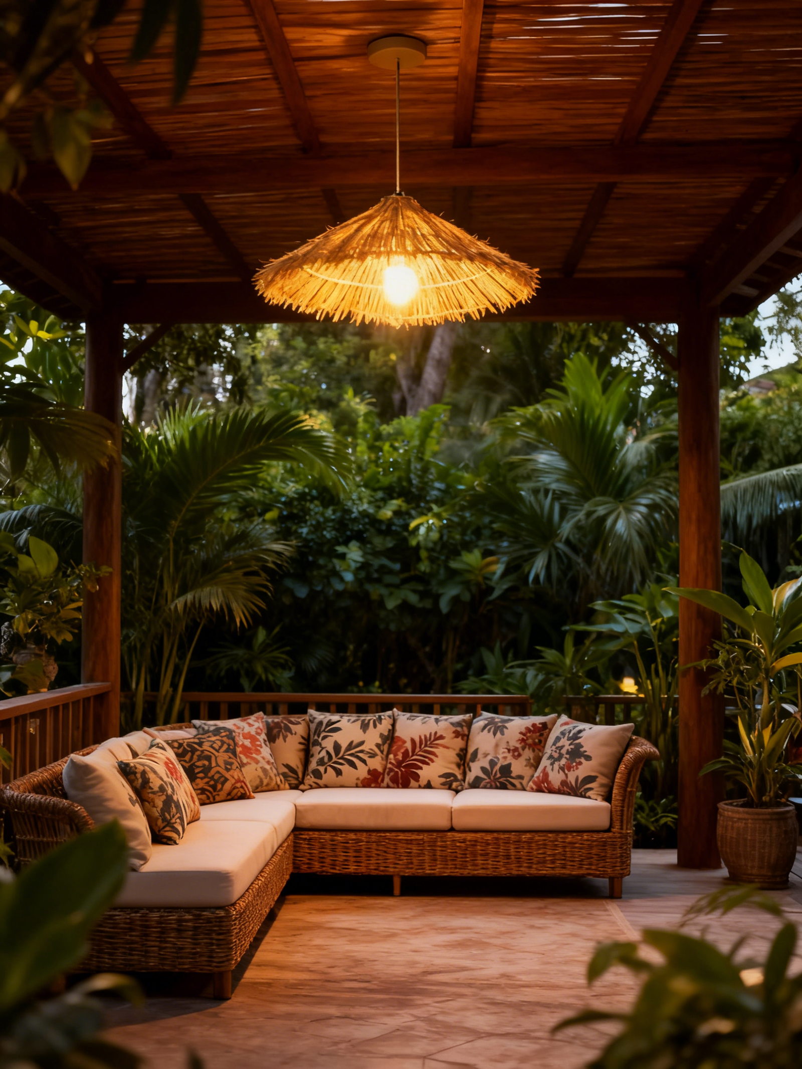 Rattan & Iron E27 Conical-Brim Pendant Light - Image 1