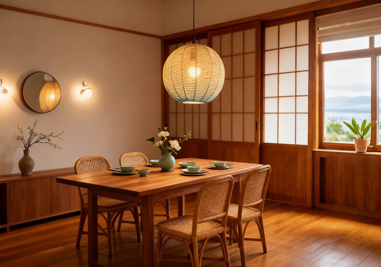 Gradient Rattan Spherical Pendant Light - Image 1