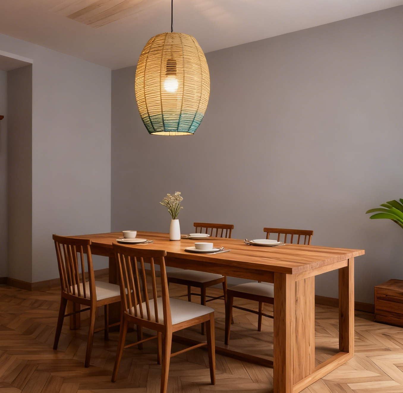 Gradient Rattan Oval Pendant Light - Image 1