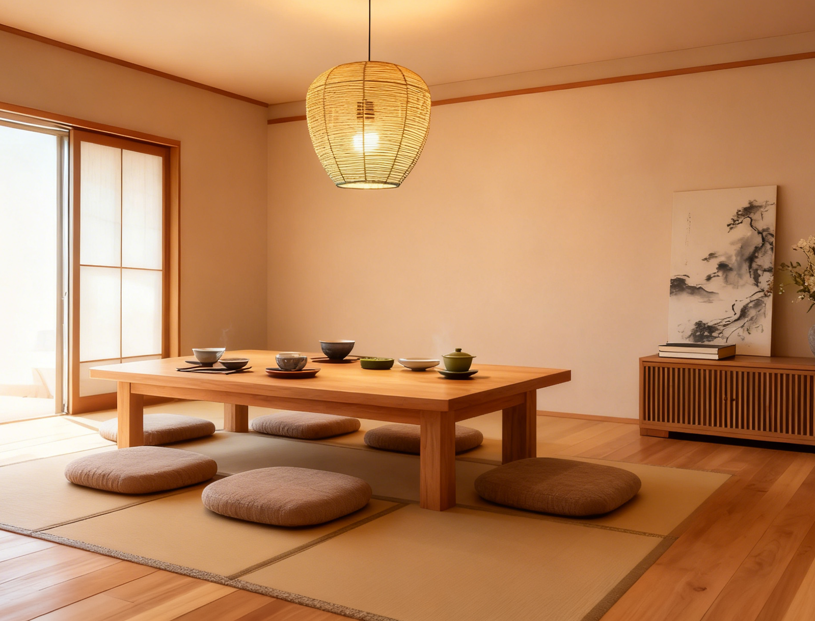 Gradient Rattan Lantern Pendant Light - Image 1