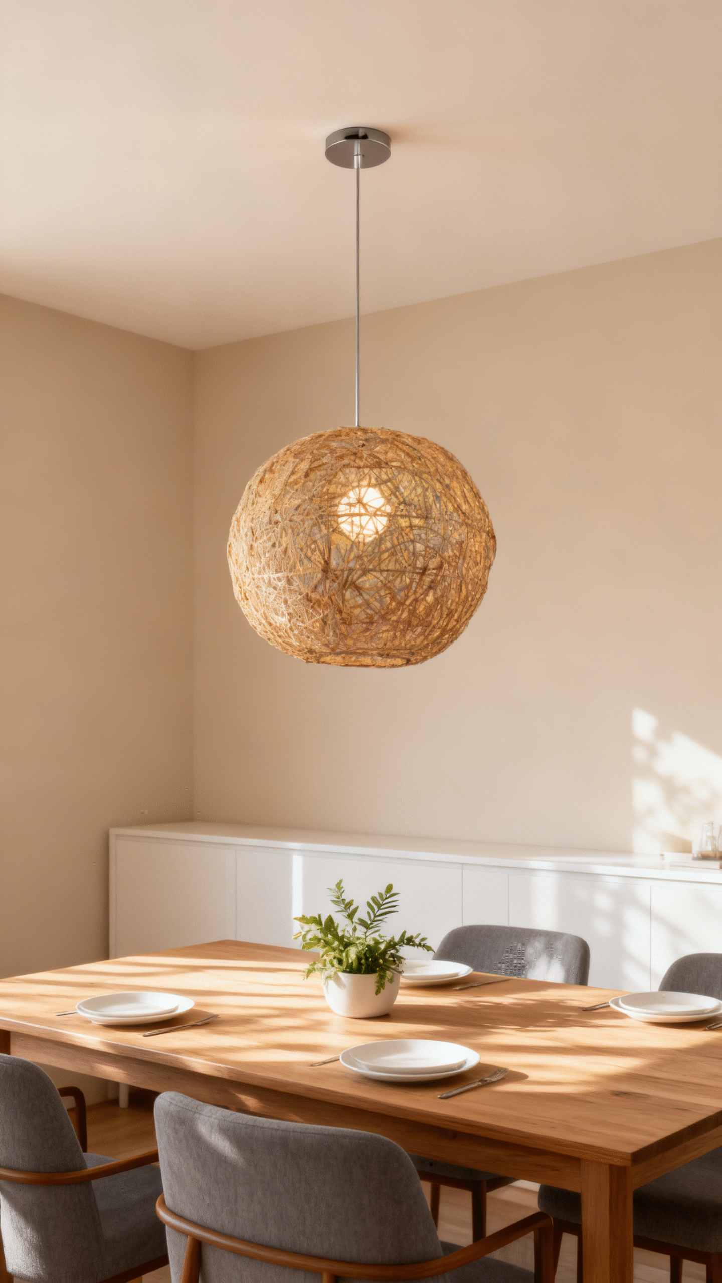 Bamboo Rattan Spherical E27 Pendant Light - Image 1