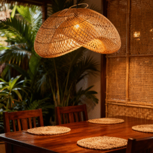Rattan Double-Arc E27 Pendant Light